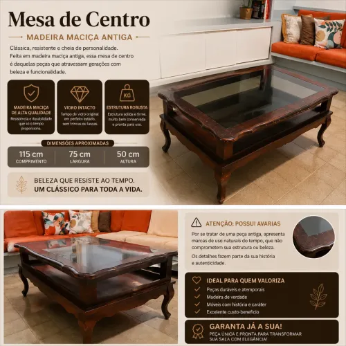 Mesa de centro de madeira maciça