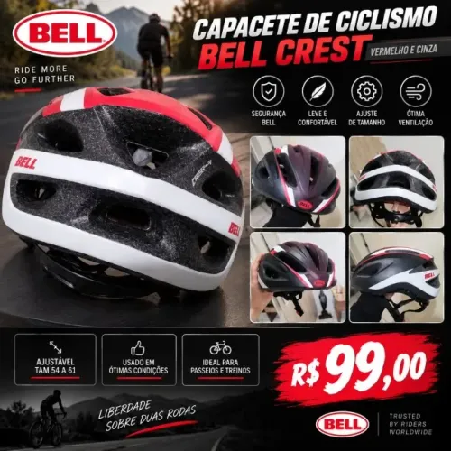 Capacete de Ciclismo Bell Crest Vermelho e Cinza - Tam. 54 a 61