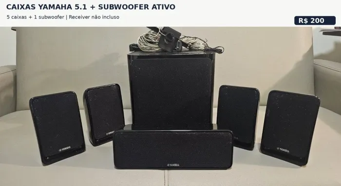 Conjunto de Caixas Yamaha 5.1 + Subwoofer Ativo | R$` 200<br>