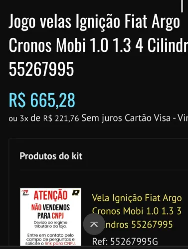 Vela Ignição Original Mopar para Cronos, Argo, Mobi 1.0 e 1.3, 4 cilindros