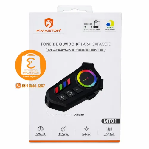 Fone de Ouvido para Capacete / Moto, Bluetooth 5.4, IP65, Microfone