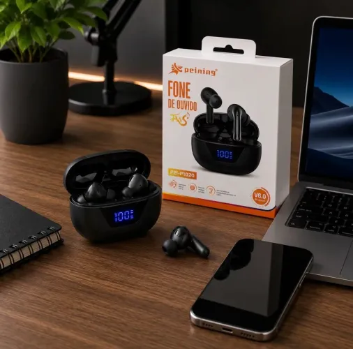 Fone Bluetooth Sem Fio TWS PEI-P1020 LED AirPods Android iPhone Original Peining