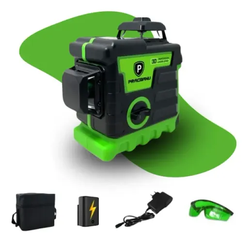 Nível A Laser 12 Linhas Verde Recarregavel C/ Bolsa + Oculos - Lacrado com Garantia