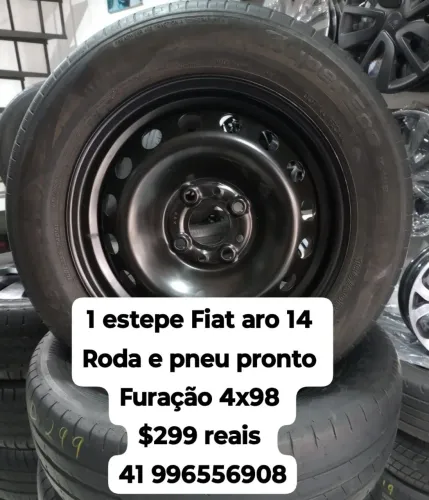 Roda Fiat com pneu aro 14. Estepe pronto roda e pneu furacão 4x98