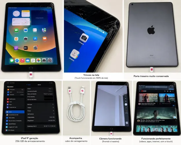 iPad 9ª Geração 256 GB | Funcionando | Touch OK | Tela Trincada