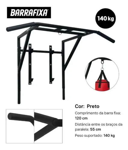 Barra Fixa e Paralela de Parede Multifuncional 7 em 1 Fitness