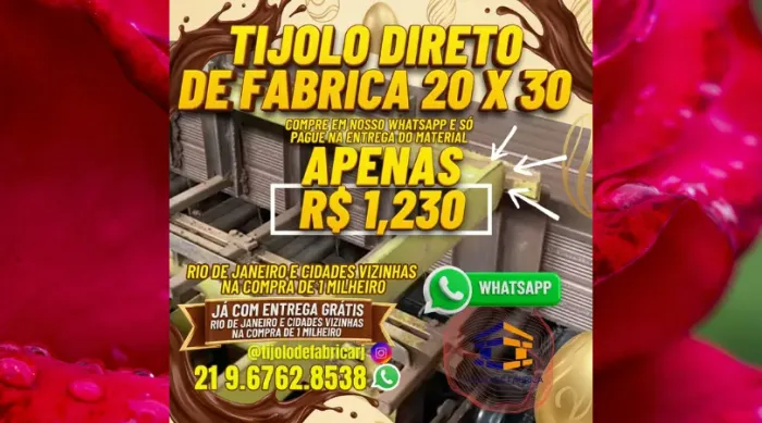 tijolo 10 furos 20x30 venda no varejo 
