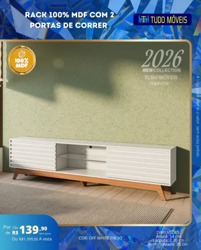 Rack 100% MDF com 2 portas de correr
