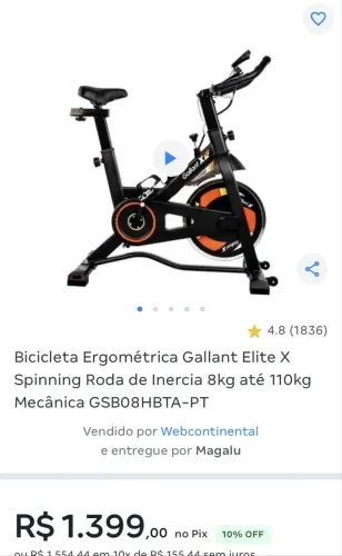 Bicicleta Ergométrica Gallant Elite X - DE R$ 1.400 POR R$ 1.000!