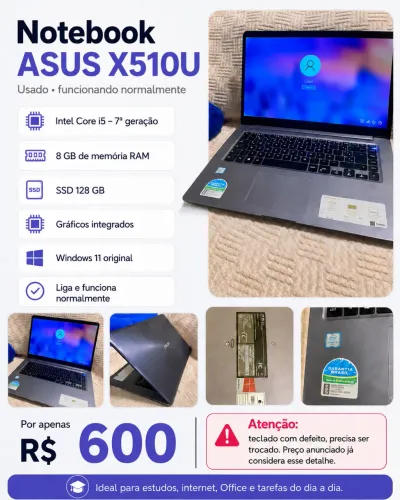 Notebook Asus i5 SSD (Ler Anúncio)