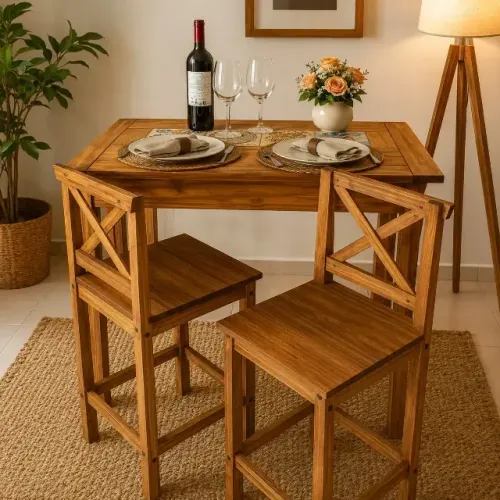 Conjunto Jantar Bancada 120 Cm Com Banquetas Encosto Madeira