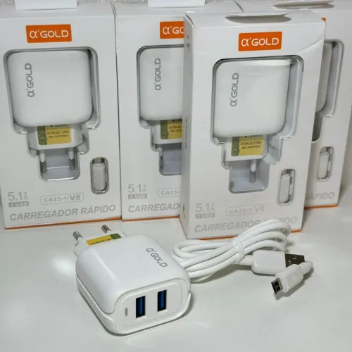 Kit carregador rápido fonte com 2 USBS cabo V8 micro USB