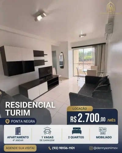 Residencial Turim | 2 Quartos | Mobiliado | Ponta Negra