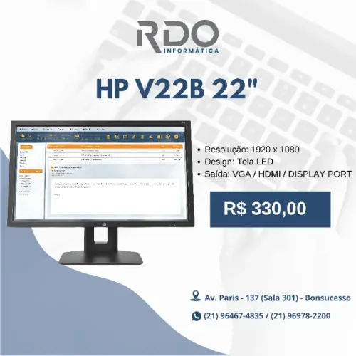 Monitor HP V22B 22? Full HD LED HDMI VGA DP - Ideal Home 