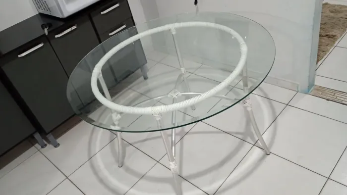 MESA DE VIDRO REDONDA 4 LUGARES