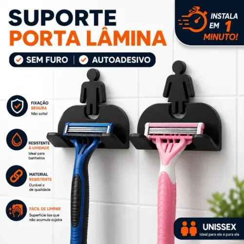 Suporte para Lâmina de Barbear Parede Fita 3M Organizador Banheiro Masculino Feminino