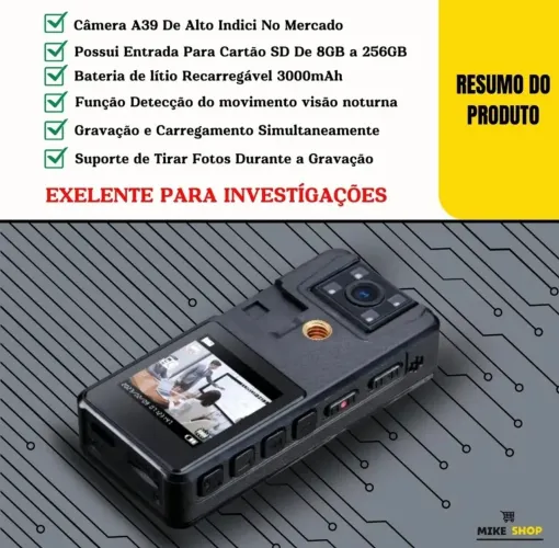 Mini Câmera Vandilion A39 Policia Body Segurança Corpo Full Hd 1080p.