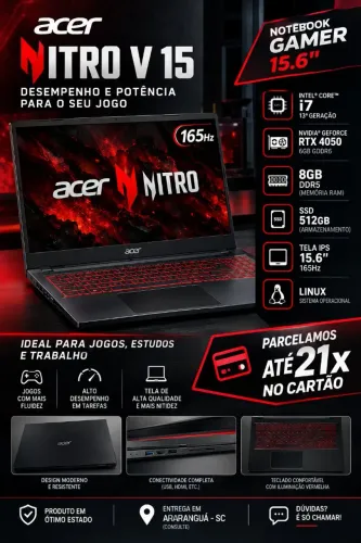Notebook Acer nitro V15 i7 13 geração