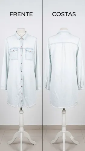 Vestido Jeans Chemise Feminino Manga Longa - Novo