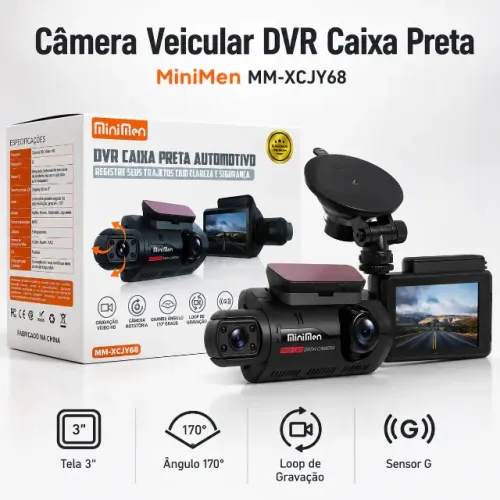 Câmera Veicular DVR Caixa Preta Full HD Sensor G MiniMen MM-XCJY68