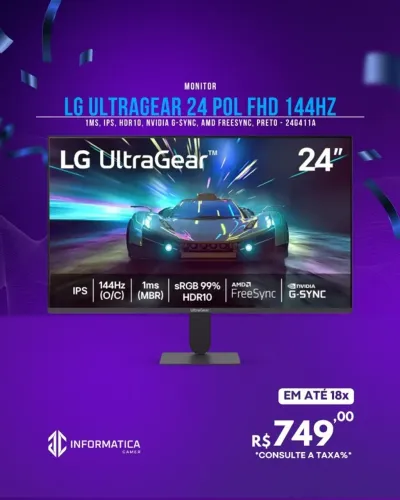 MONITOR LG ULTRAGEAR 24 POL FHD 144HZ