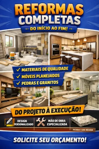 Reformas completas(material e mão de obra)(Móveis, Pedras, e Iluminação)