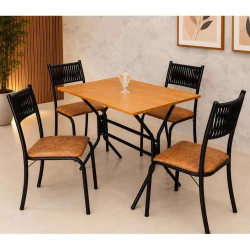 Mesa de Jantar Nexus 69x45cm com 4 Cadeiras Atenas em Courino Aço Tubo Entrega Rápida