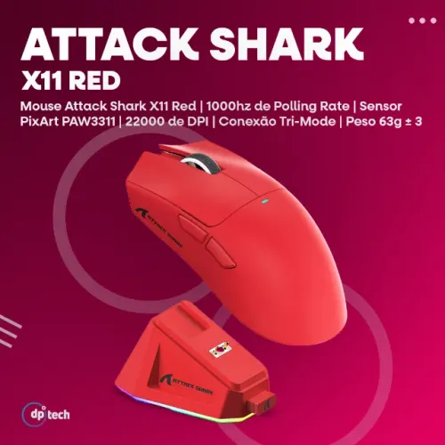Mouse Attack Shark X11 | Tri-Mode | PAW3311 | 22.000 DPI | 1000Hz -Entrega Grátis-