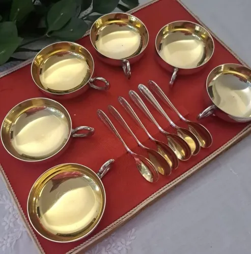 Conjunto para Sobremesa Vintage Bellini com 6 Taças e Colheres - Caixa Original