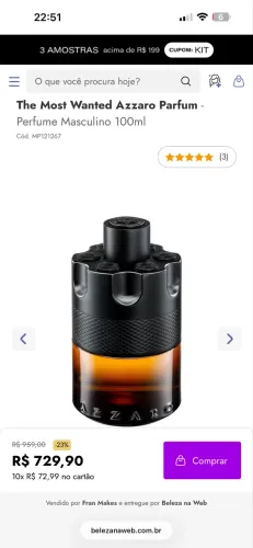 Azzaro most wnated Parfum- aceito cartão