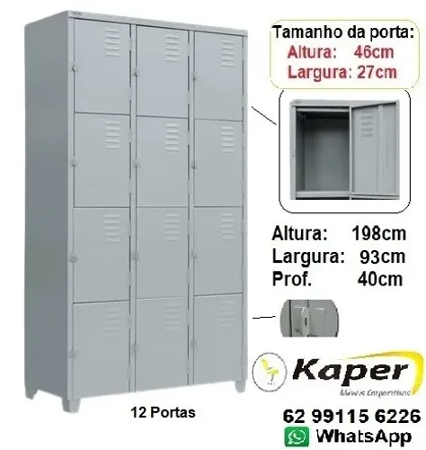 Armario Roupeiro de 12 portas aço cor cinza  - Guarda volumes ( Produto novo ) escaninho