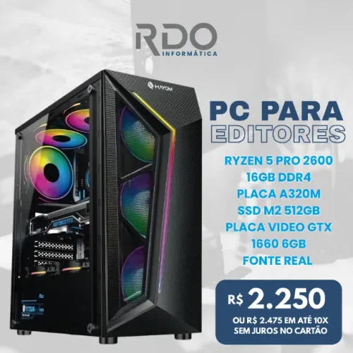 PC Gamer Ryzen 5 2600 16GB SSD 512GB GTX 1660 6GB - Ideal para jogos, edição de vídeos!