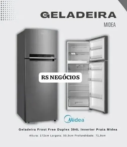 Geladeira Midea 394L inox 127v, Lacrada + NF (Até 12x)