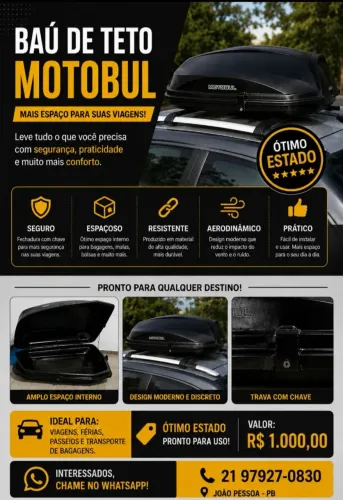 Baú de teto Motobul para carro - Preto - Ótimo estado