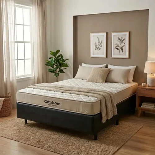 Colchão Casal Ortobom D45 + Base Simples Corino OPORTUNIDADE tt43