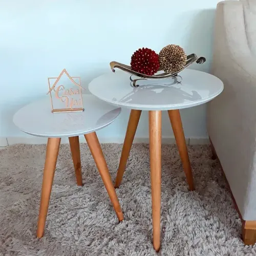 Conjunto de Mesa de apoio Valência com vidro laqueado (PRODUTO EM OFERTA)*