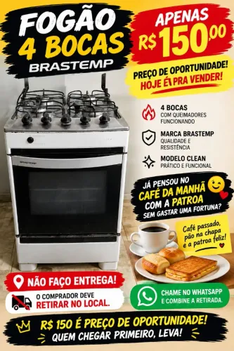 ? FOGÃO 4 BOCAS BRASTEMP - SÓ R$ 150 HOJE! ?