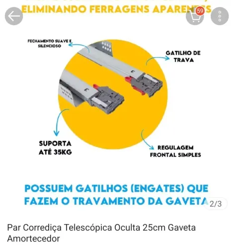 5 pares de corrediça telescópia oculta 25cm gaveta amortecedor
