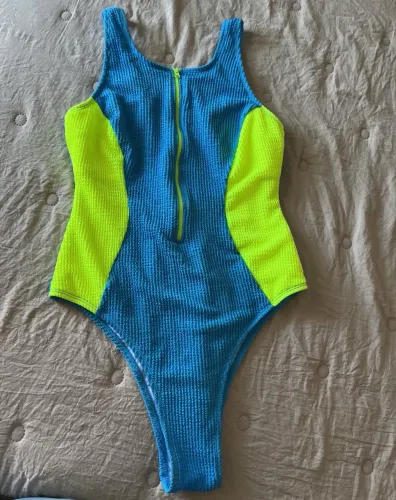 Maiô azul neon com zíper frontal, M