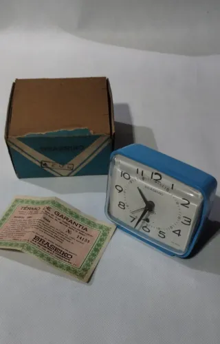 Relógio Despertador Antigo Braseiko À Corda Impecável Caixa E Manual Anos 70