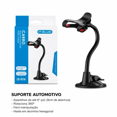 Suporte Automotivo IT-Blue LE-016 Universal Para Celular Até 6 Polegadas Ventosa 360° pode