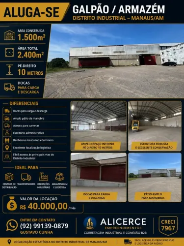 ALUGO GALPÃO DE 1500 M2 NO DISTRITO