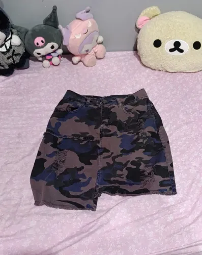 Saia jeans camuflada y2k baddie