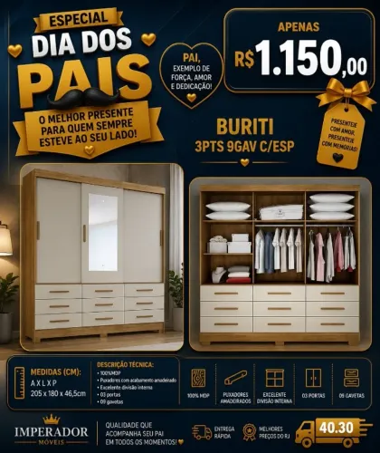 Guarda roupa 3 portas c/9 gavetas (Pague na entrega)