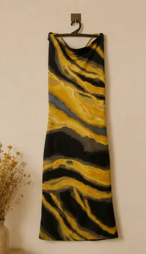 Vestido Halter Estampa Marmorizada | Tons Mostarda