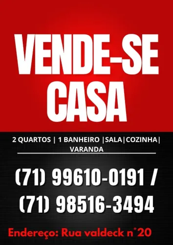 Casa em São Tomé de paripe 2/4 sala, cozinha, banheiro e varanda