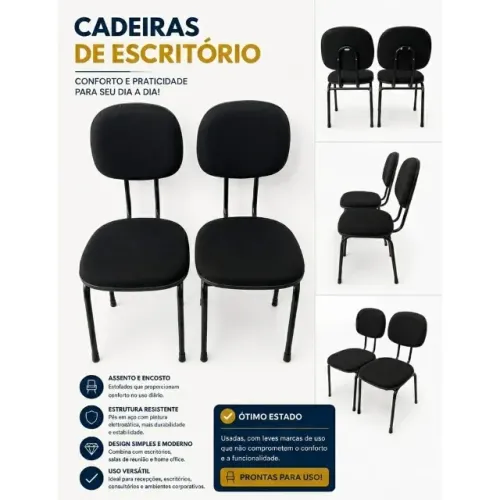 LOTE 50 Cadeiras de Escritório Fixas Pretas - Escritório/Consultório