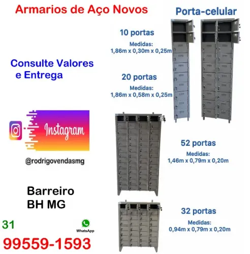 Armário de Aço porta celular guarda volume Industria loja escaninho escola moveis auto