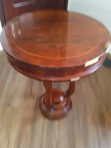 Mesa de Centro Clássica Redonda Madeira Nobre Marchetada