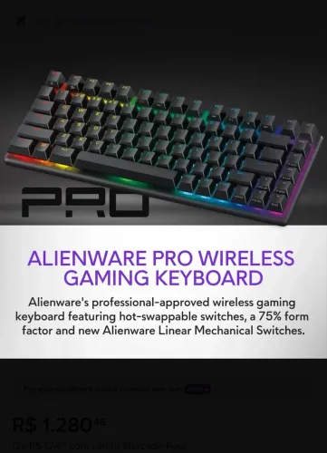 Teclado Mecânico Linear De Três Modos Sem Fio Alienware Pro